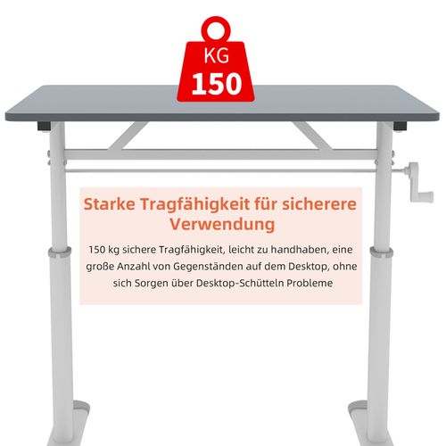 Bureau Réglable En Hauteur 120 X 60 Cm Gris, Manuel
