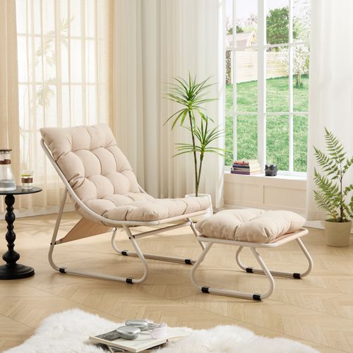 Chaise De Patio Avec Pouf 65 X 78 X 86 Cm Beige