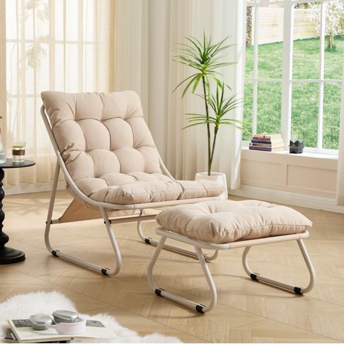 Chaise De Patio Avec Pouf 65 X 78 X 86 Cm Beige