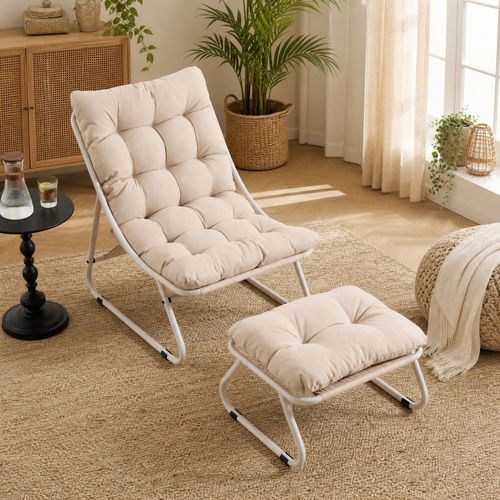 Chaise De Patio Avec Pouf 65 X 78 X 86 Cm Beige