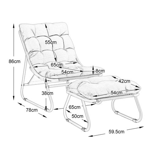 Chaise De Patio Avec Pouf 65 X 78 X 86 Cm Beige