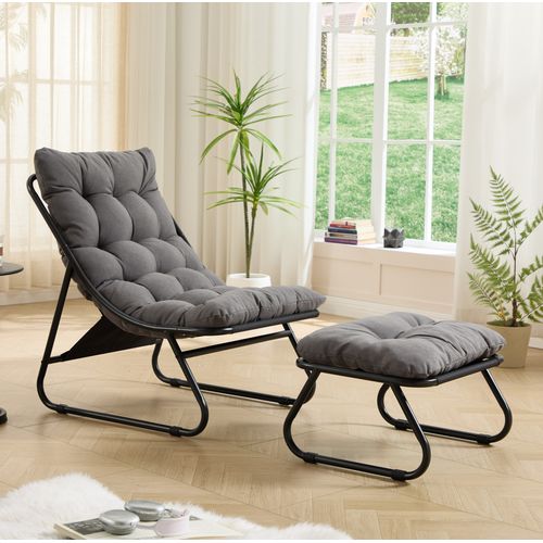 Chaise De Salon D'extérieur Avec Pouf, Gris Et Noir