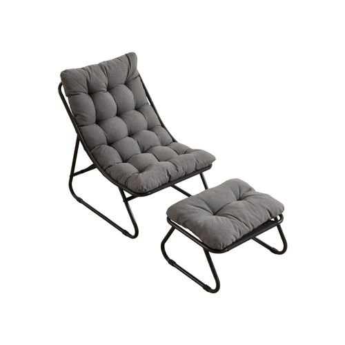 Chaise De Salon D'extérieur Avec Pouf, Gris Et Noir
