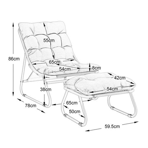 Chaise De Salon D'extérieur Avec Pouf, Gris Et Noir