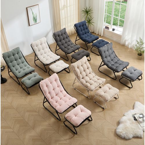 Chaise De Jardin Avec Pouf 65 X 78 X 86 Cm Noir Et Blanc