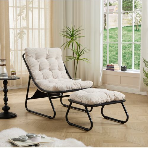 Chaise De Jardin Avec Pouf 65 X 78 X 86 Cm Noir Et Blanc