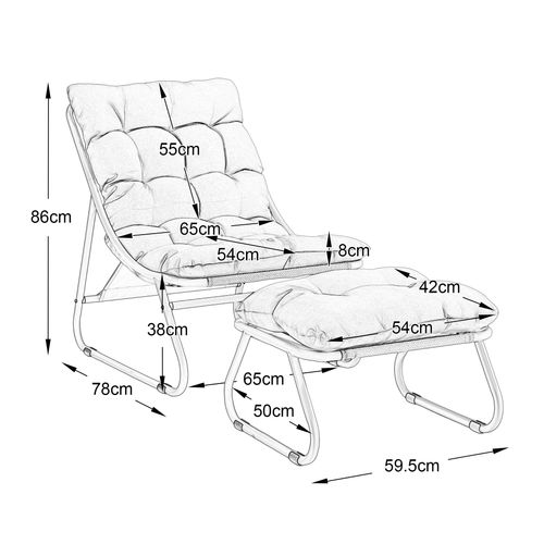 Chaise De Jardin Avec Pouf 65 X 78 X 86 Cm Noir Et Blanc