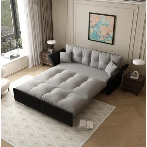 Canapé-lit Convertible 3-en-1 190 Cm Avec 2 Coussins Gris Clair