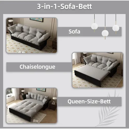 Canapé-lit Convertible 3-en-1 190 Cm Avec 2 Coussins Gris Clair