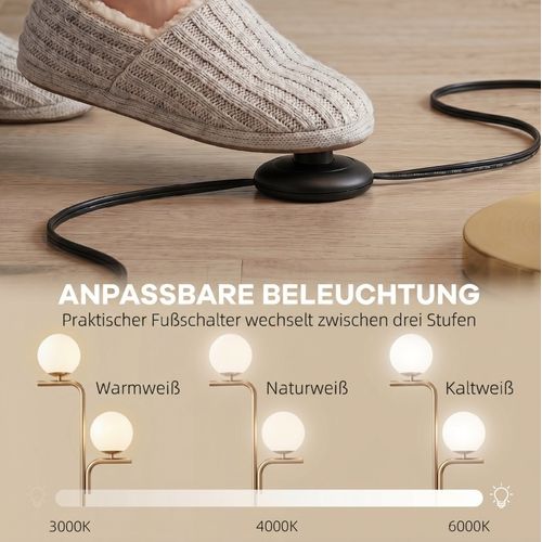 Lampadaire LED 170 Cm Doré À 3 Températures De Couleur Et Interrupteur Au Pied