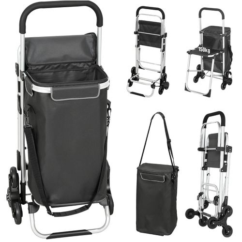 Chariot De Courses 40 L Avec Siège, 3 Roues, Gris Foncé