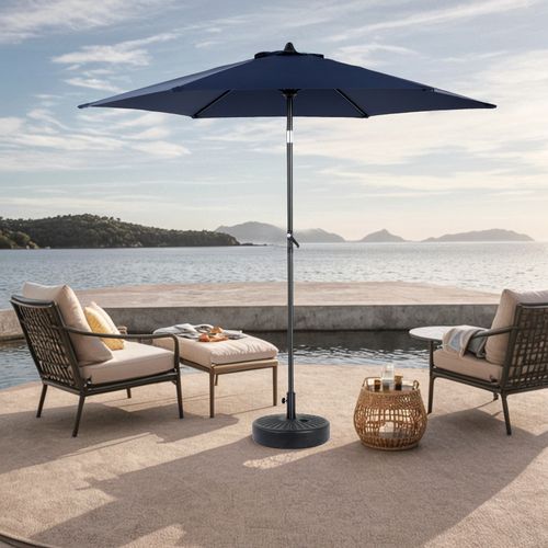 Parasol De Jardin Double Face En Polyester Avec Manivelle Et Inclinaison, Bleu Marine 9 Ft