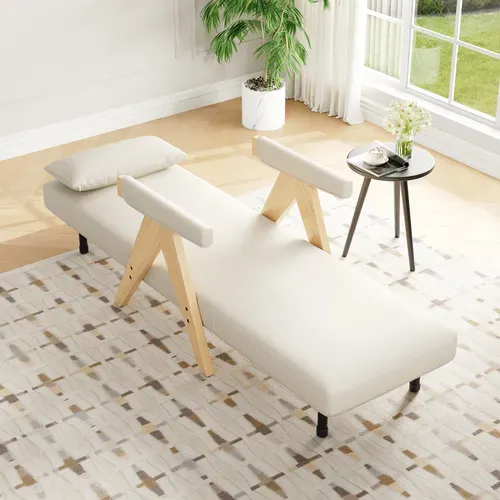 Fauteuil Convertible - Dossier Réglable 6 Positions Et Coussin - Lin - Beige