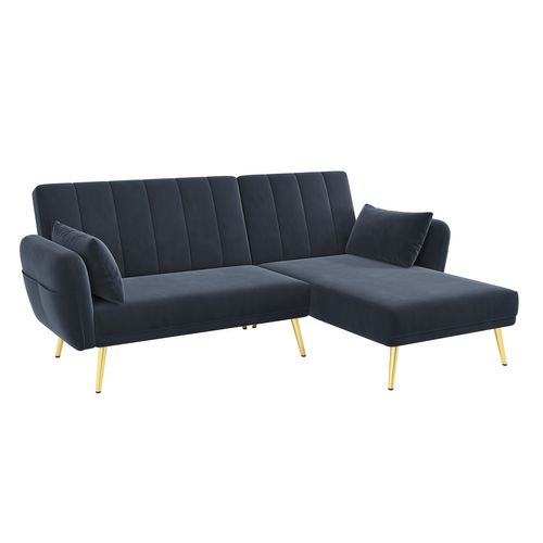 Canapé D'angle Réversible Convertible - 2-3 Places - Dossier Réglable - Velours - Noir