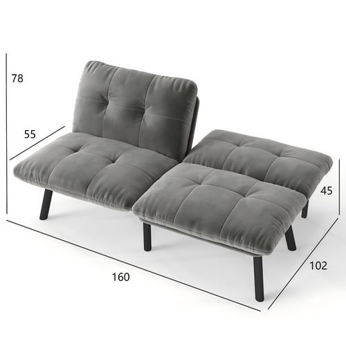 Canapé Convertible En Velours Avec Fonction Lit - Gris