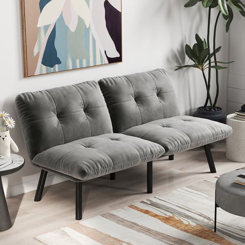 Canapé Convertible En Velours Avec Fonction Lit - Gris