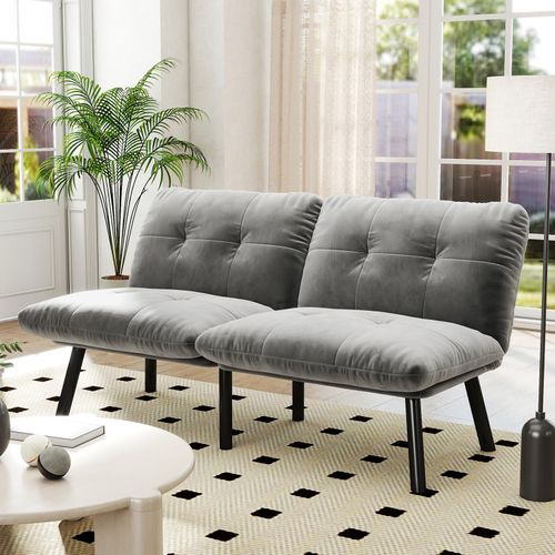 Canapé Convertible En Velours Avec Fonction Lit - Gris