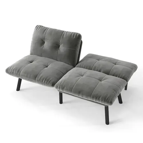 Canapé Convertible En Velours Avec Fonction Lit - Gris