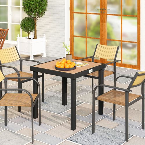 Table À Manger Extérieure 4 Personnes - Plateau Aspect Bois - Aluminium - Naturel 78 X 78 X 74 Cm