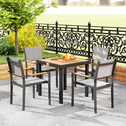 Table À Manger Extérieure 4 Personnes - Plateau Aspect Bois - Aluminium - Naturel 78 X 78 X 74 Cm