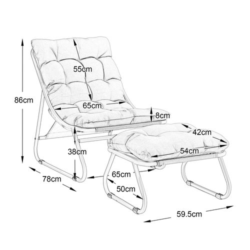 Fauteuil Avec Pouf D'extérieur - Structure En Acier - Coussin épais - Gris