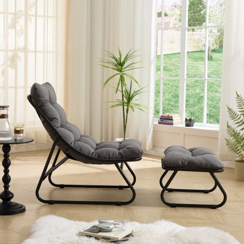 Fauteuil Avec Pouf D'extérieur - Structure En Acier - Coussin épais - Gris