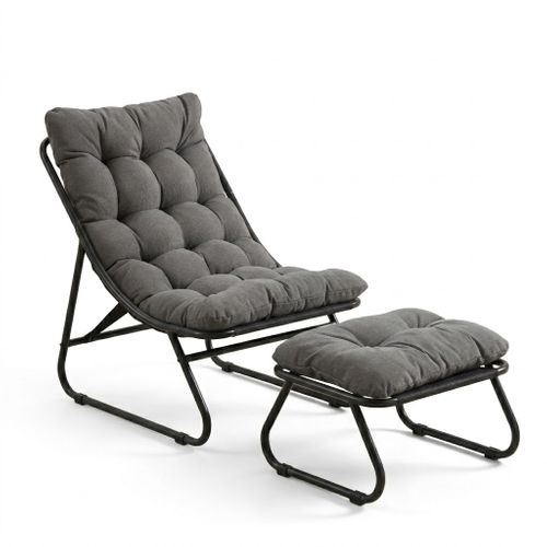Fauteuil Avec Pouf D'extérieur - Structure En Acier - Coussin épais - Gris