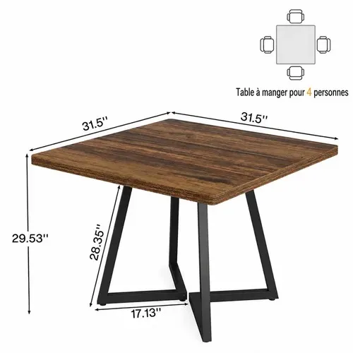 Table Rustique Table De Salle À Manger Carrée 2 À 4 Personnes - Style Industriel ...