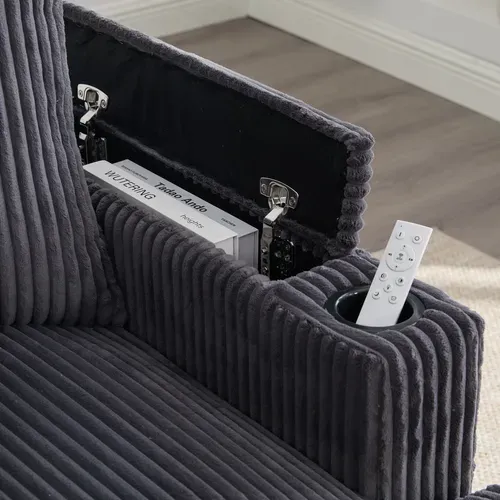 Méridienne Avec LED, USB, Rangement Et Porte-gobelets - Velours Côtelé - Gris Foncé