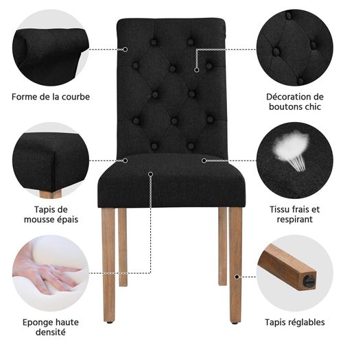 Lot De 6 Chaises De Salle à Manger Haut Dossier Revêtement Pieds En Bois Noir