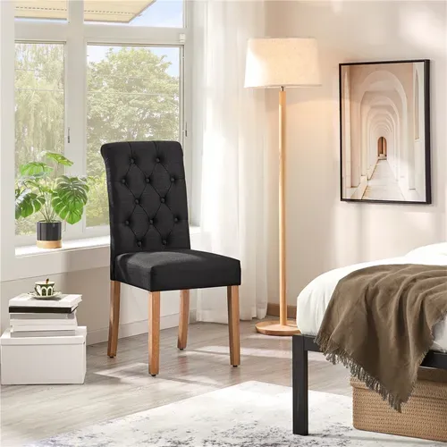 Lot De 6 Chaises De Salle à Manger Haut Dossier Revêtement Pieds En Bois Noir