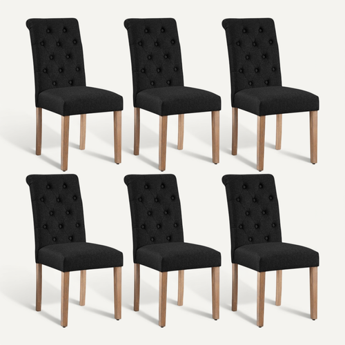 Lot De 6 Chaises De Salle à Manger Haut Dossier Revêtement Pieds En Bois Noir