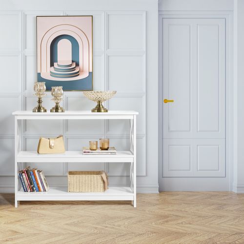 Table Console En Bois Meuble D'entrée Pied En X Stable Blanc Table Salon Moderne