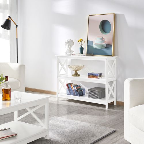 Table Console En Bois Meuble D'entrée Pied En X Stable Blanc Table Salon Moderne