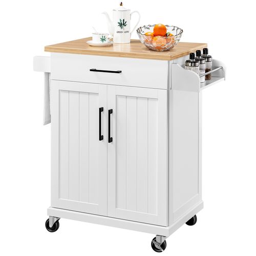 Desserte Cuisine Roulettes Chariot Meuble Cuisne Salle à Manger Multi Rangement Blanc