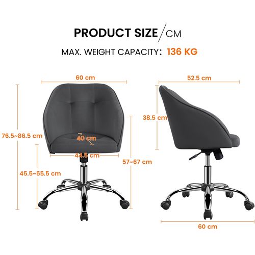 Chaise De Bureau Capitonné à Roulettes En Velours Gris