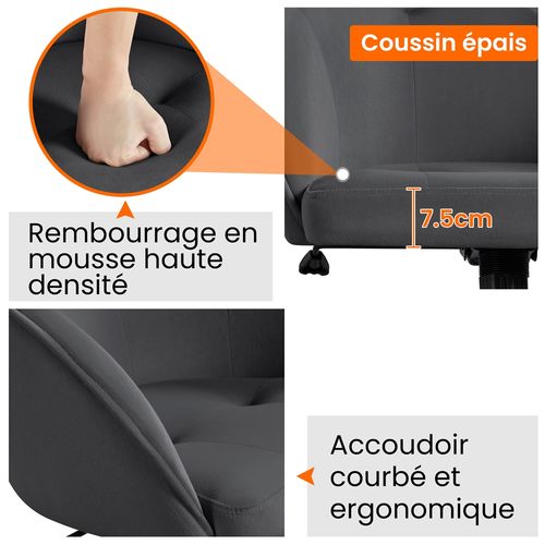 Chaise De Bureau Capitonné à Roulettes En Velours Gris
