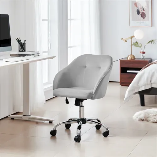 Chaise Dactylo En Velours à Roulettes Réglable En Hauteur, Gris Clair