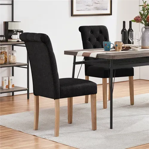 Lot De 4 Chaise De Salle à Manger Avec Revêtement En Tissu Et Pieds En Bois, Noir