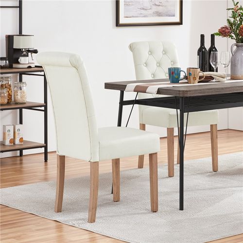 Lot De 4 Chaise De Salle à Manger Avec Revêtement En Tissu Et Pieds En Bois, Beige