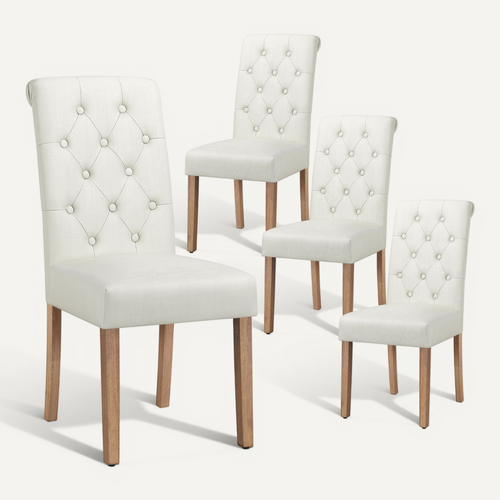 Lot De 4 Chaise De Salle à Manger Avec Revêtement En Tissu Et Pieds En Bois, Beige