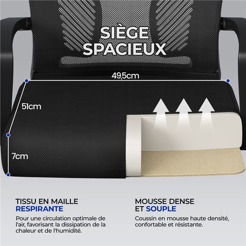 Fauteuil De Bureau En Maille à Roulettes Charge 125 Kg Noir