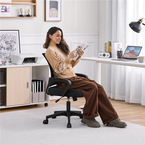 Chaise De Bureau à Roulettes 360°avec Accoudoirs Noir