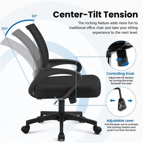 Chaise De Bureau à Roulettes 360°avec Accoudoirs Noir