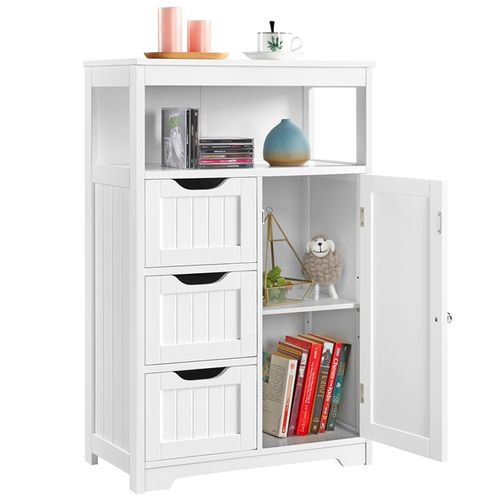 Armoire Salle De Bains Minimaliste à 3 Tiroirs Et 1 Porte Blanc