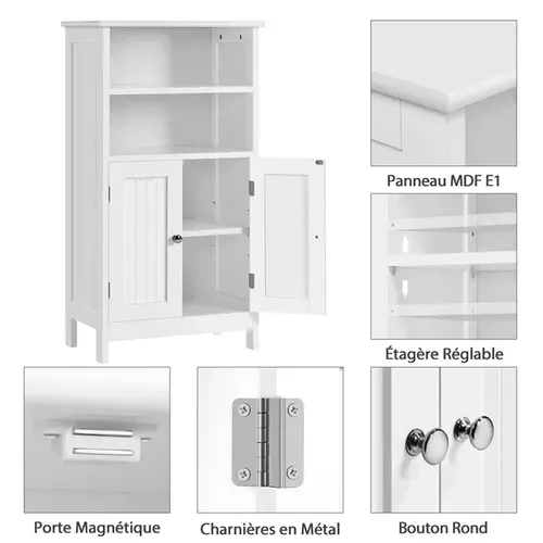 Armoire Salle De Bains Avec 2 Portes Étagères Réglables, Salon, Cuisine, 50 X 30 X 92,5 Cm Blanc