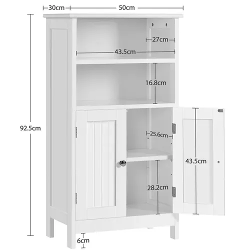 Armoire Salle De Bains Avec 2 Portes Étagères Réglables, Salon, Cuisine, 50 X 30 X 92,5 Cm Blanc