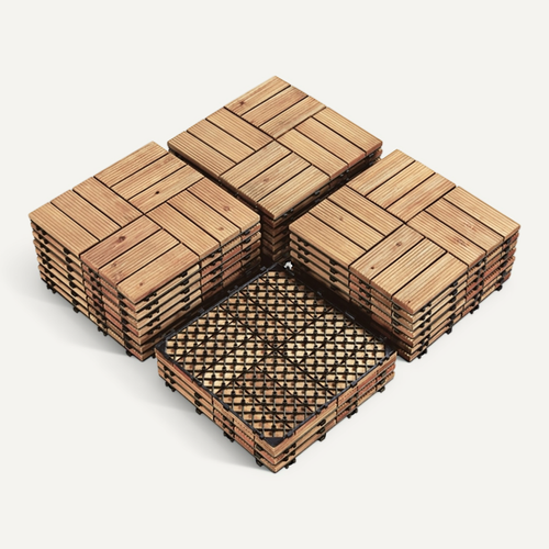 Lot De 27 Dalles De Terrasse En Bois De Sapin Bois 12 Lattes
