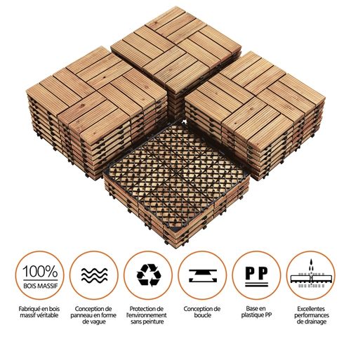 Lot De 27 Dalles De Terrasse En Bois De Sapin Bois 12 Lattes