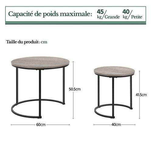 Tables De Salon Rondes Lot De 2 Design Moderne Gris
